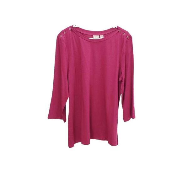 CHICOS Magenta Boatneck 3/4 Sleeve Slub Knit Top - Picture 1 of 6